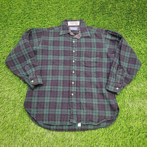 Vintage Pendleton Button Shirt Womens L 21x26 Green Black - Picture 1 of 11